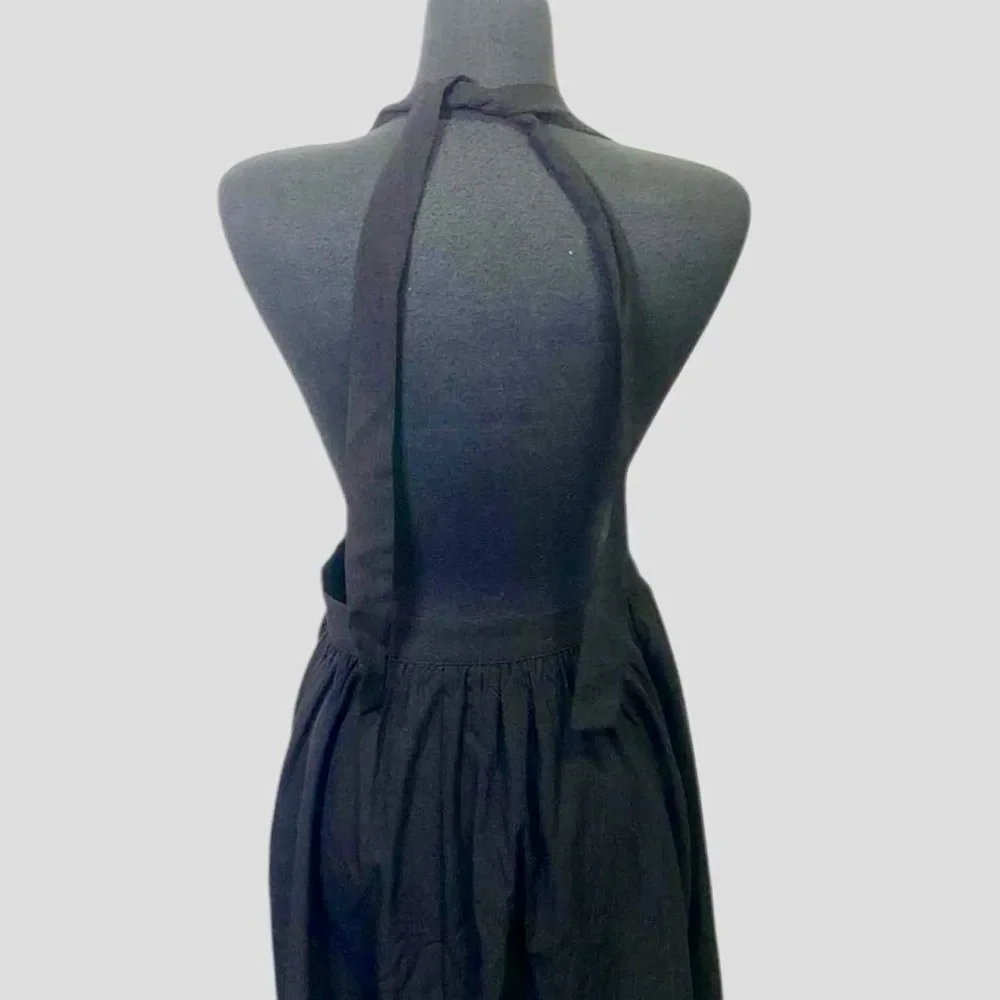 Black Embroidered Apron Midi Dress | Cottagecore Folk Floral | Size L - Picture 4 of 8